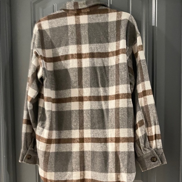 Plaid Button-Up Jacket - Brown and Gray - Picture 10 of 10
